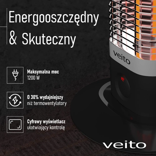 Promiennik podczerwieni przenośny Veito CH1200 RT z pilotem, czarny