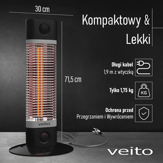 Promiennik podczerwieni przenośny Veito CH1200 RT z pilotem, czarny